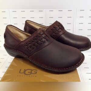 UGG Anila Full-Grain Leather Wool Lined Leather Slip-on Clogs